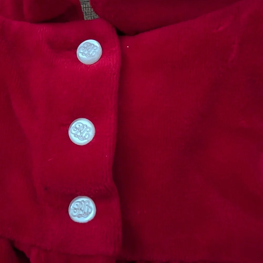 $ Ralph‎ Lauren Red Velour Collared Dress